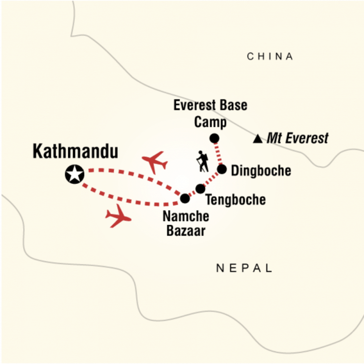A map of the Everest Base Camp trekking route