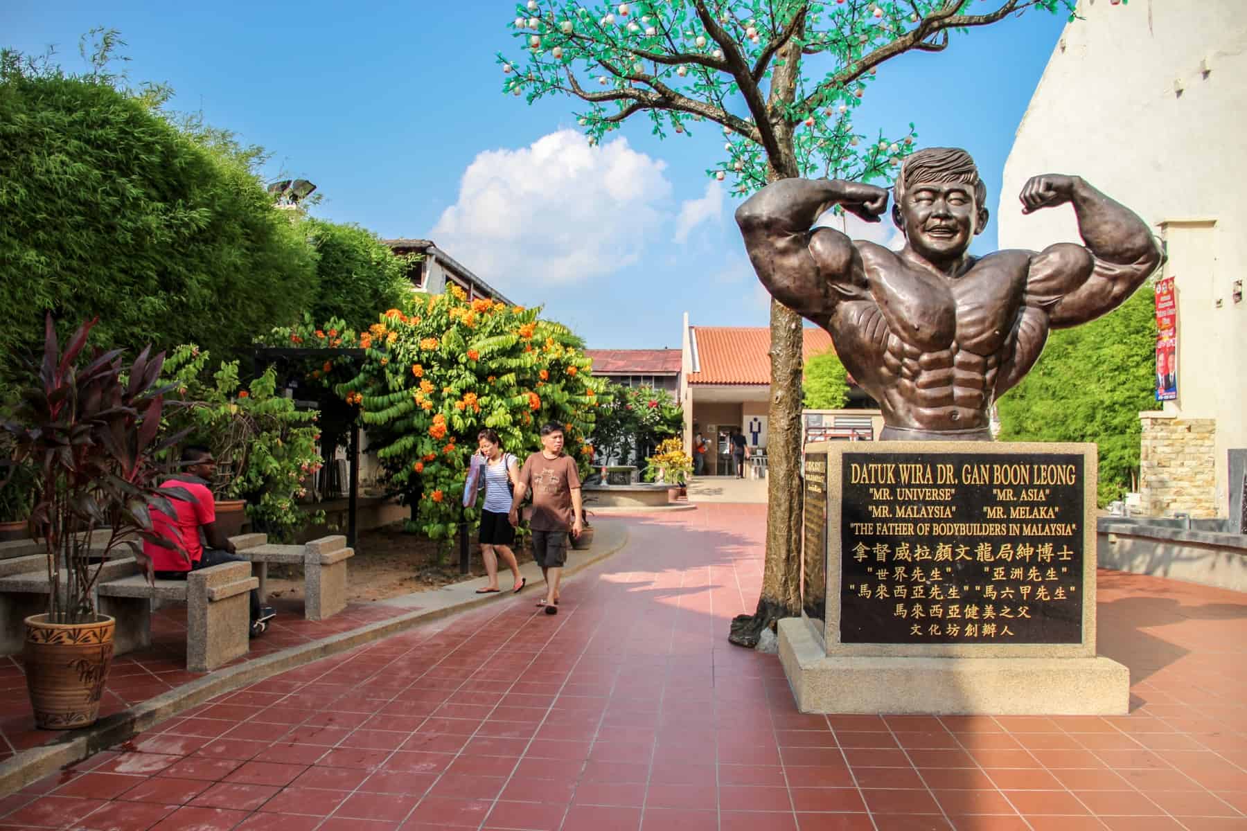 The bronze statue of a famous bodybuilder from Malaysia, found in Melaka old town