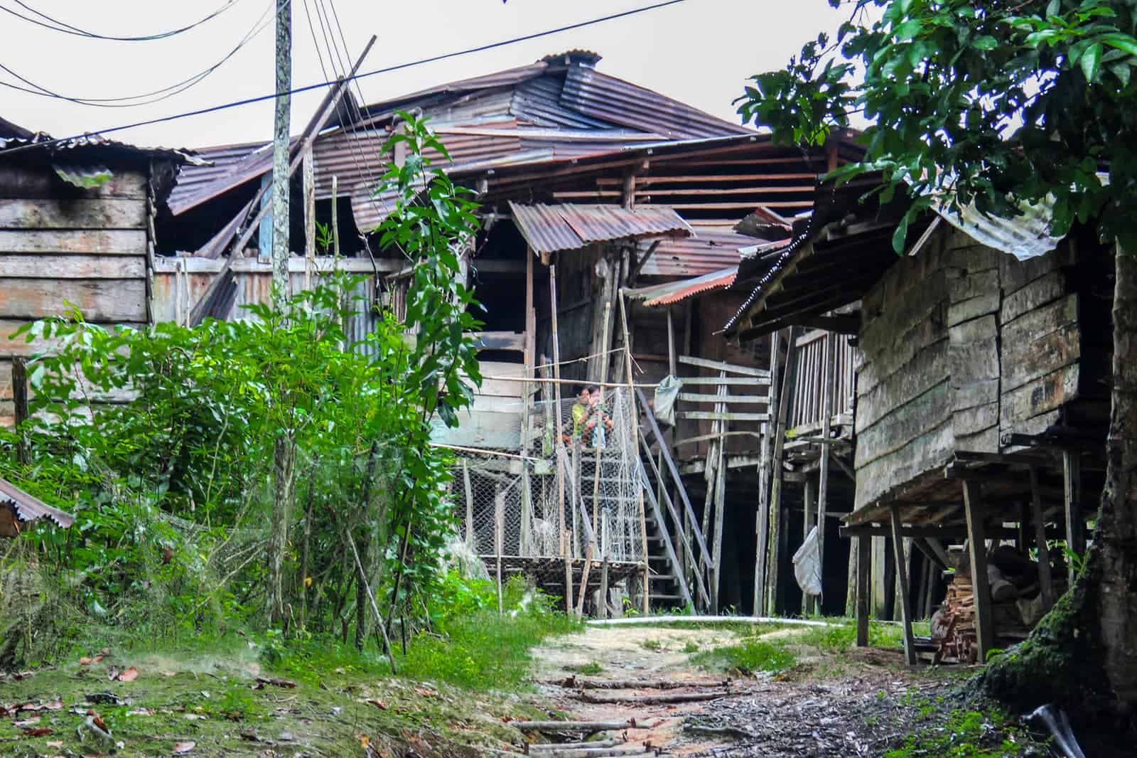 Exterior construction of an Iban Longhouse Borneo