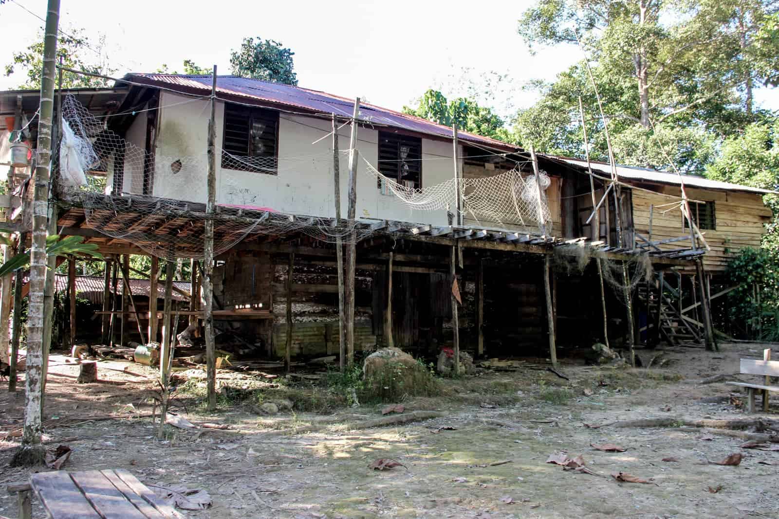 Wooden exterior of an Iban Longhouse Borneo