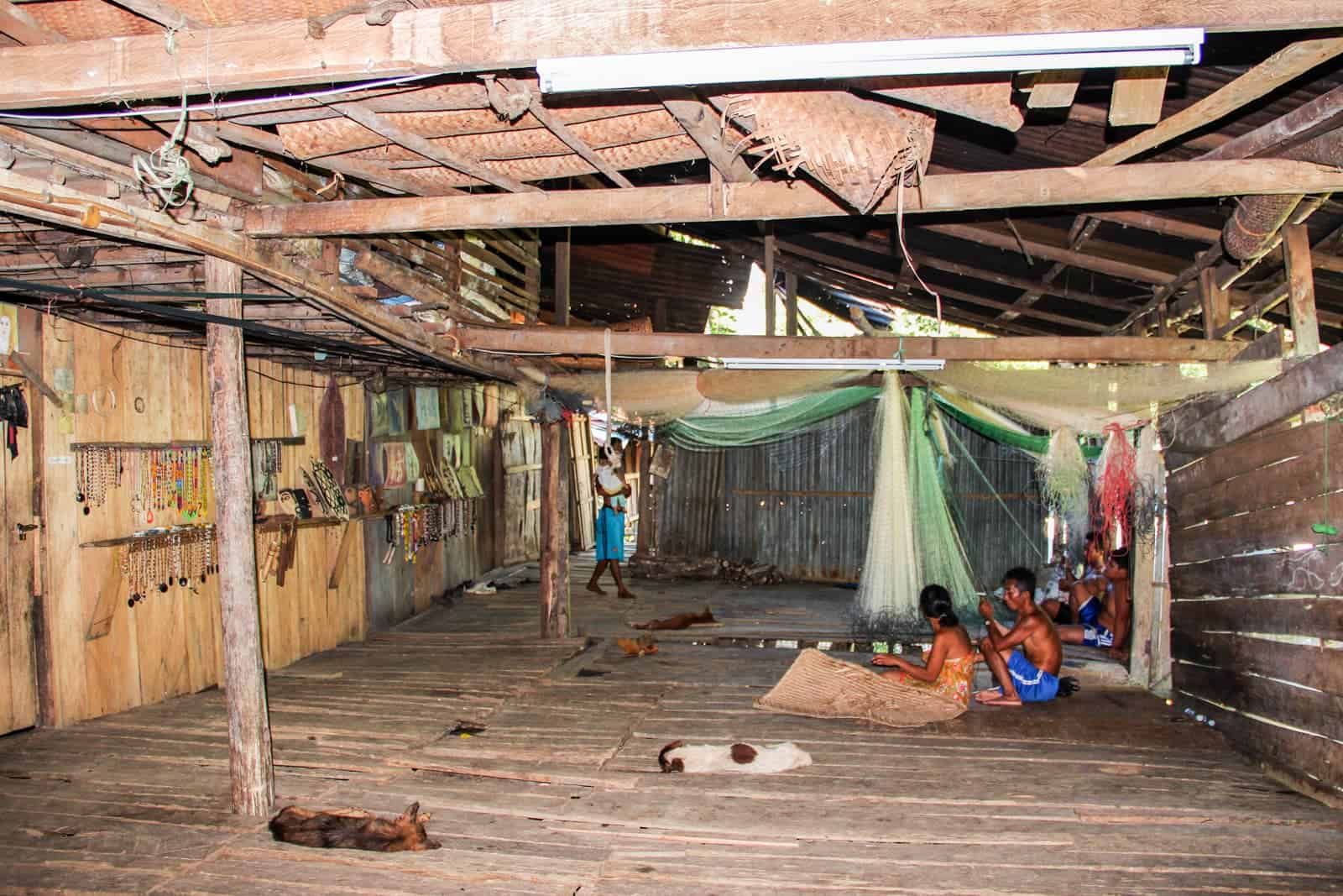 Interior of an Iban Longhouse in Borneo 