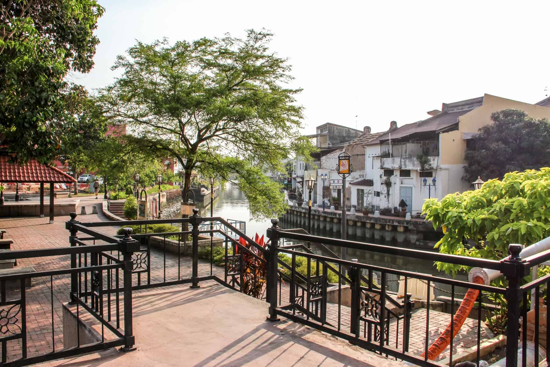 A tree-lined River walk in Melaka Malaysia