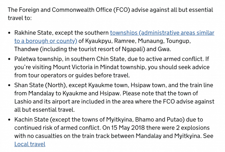 Myanmar safety advise for travel in Myanmar