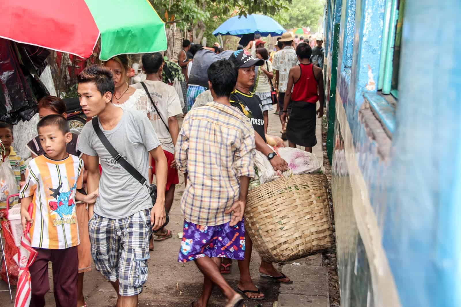 Busy Platform on route of Yangon Circular Train in Myanmar