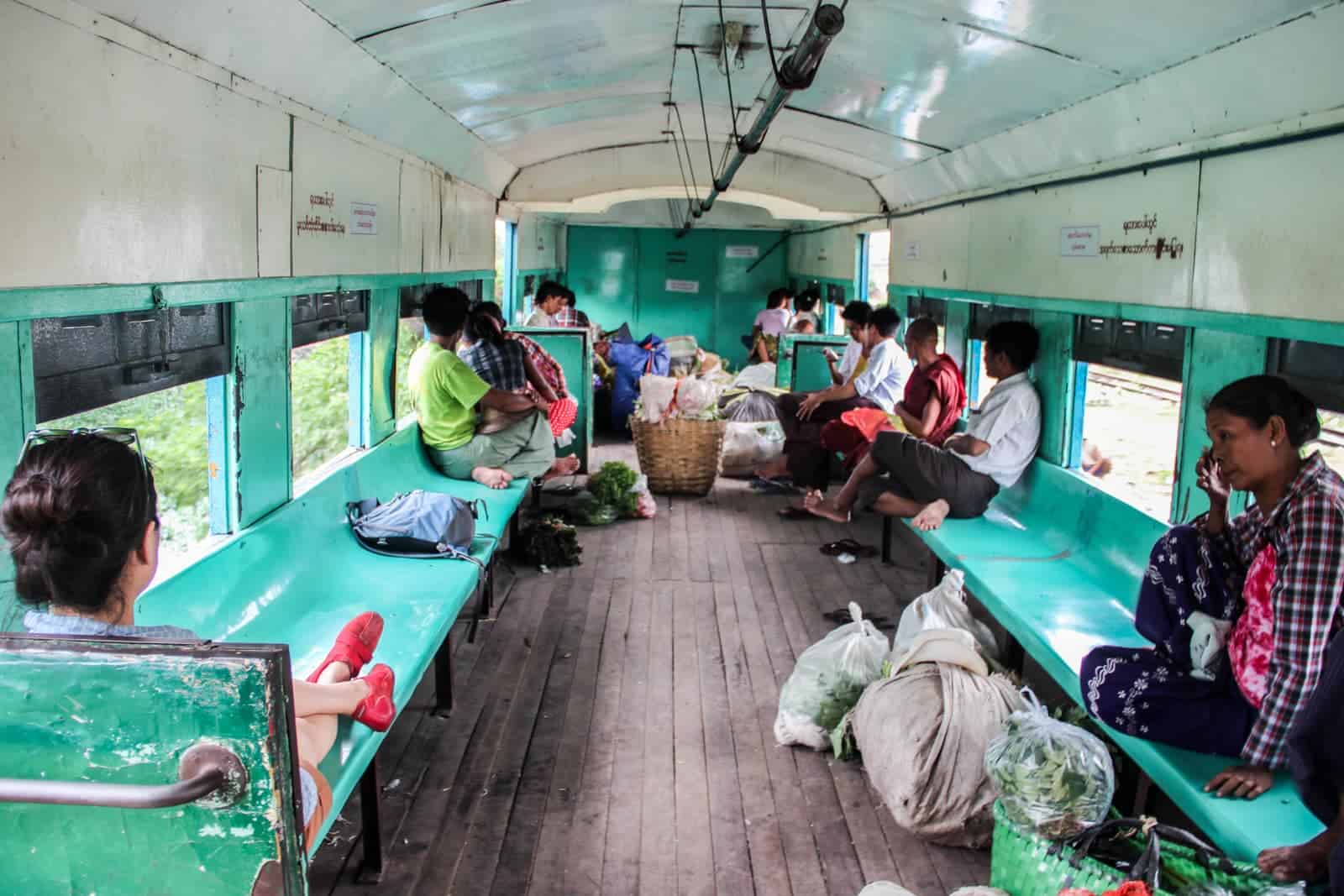 Riding on the Yangon Circular Railway in Myanmar