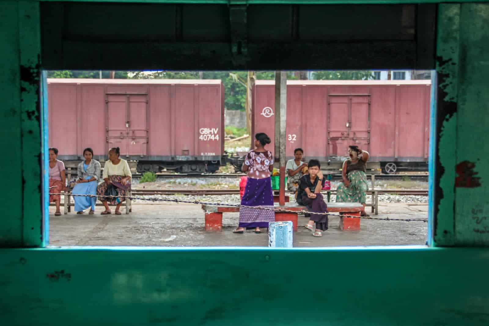 Platform Scene on the Yangon Circular Train Myanmar
