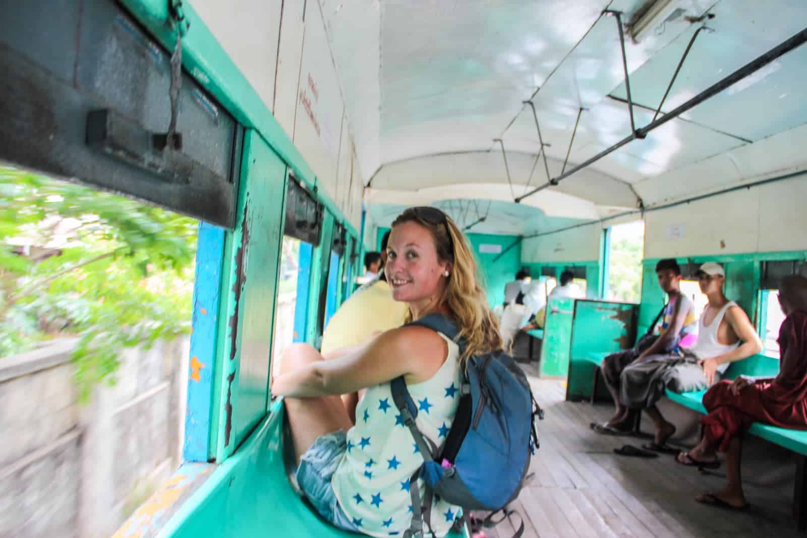 Riding on the Yangon Circular Train in Myanmar