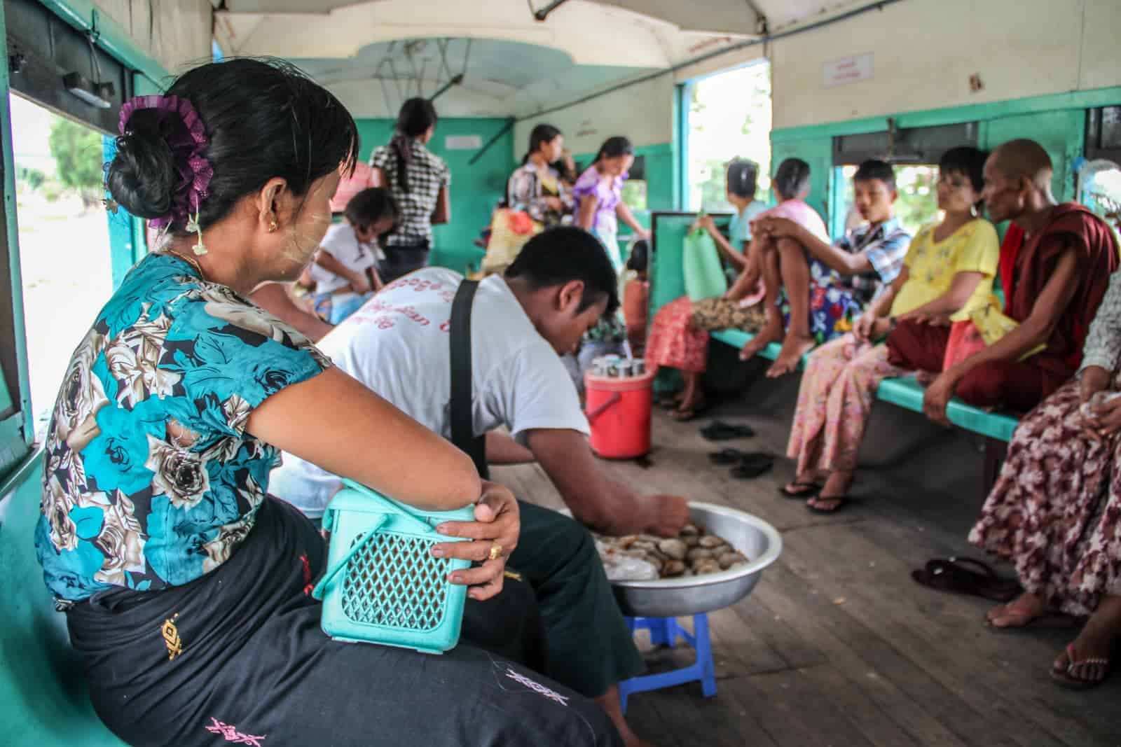 Riding the Yangon Circular Train in Myanmar with locals