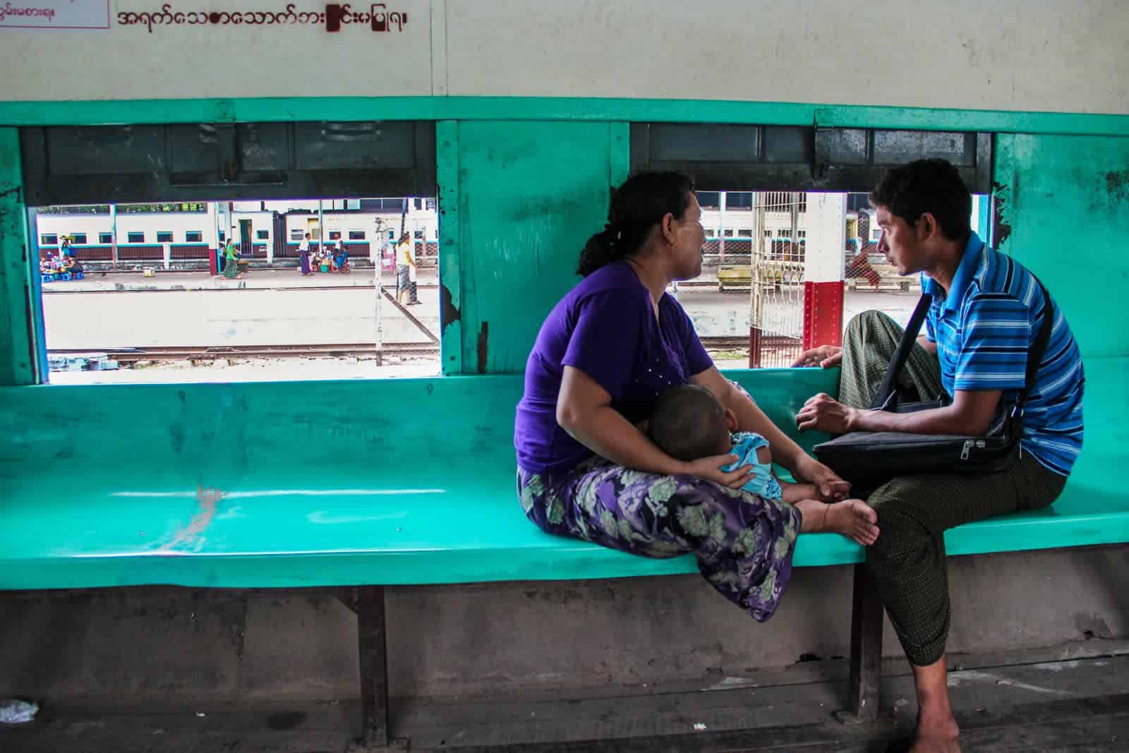 Locals on the Yangon Circular Train in Myanmar