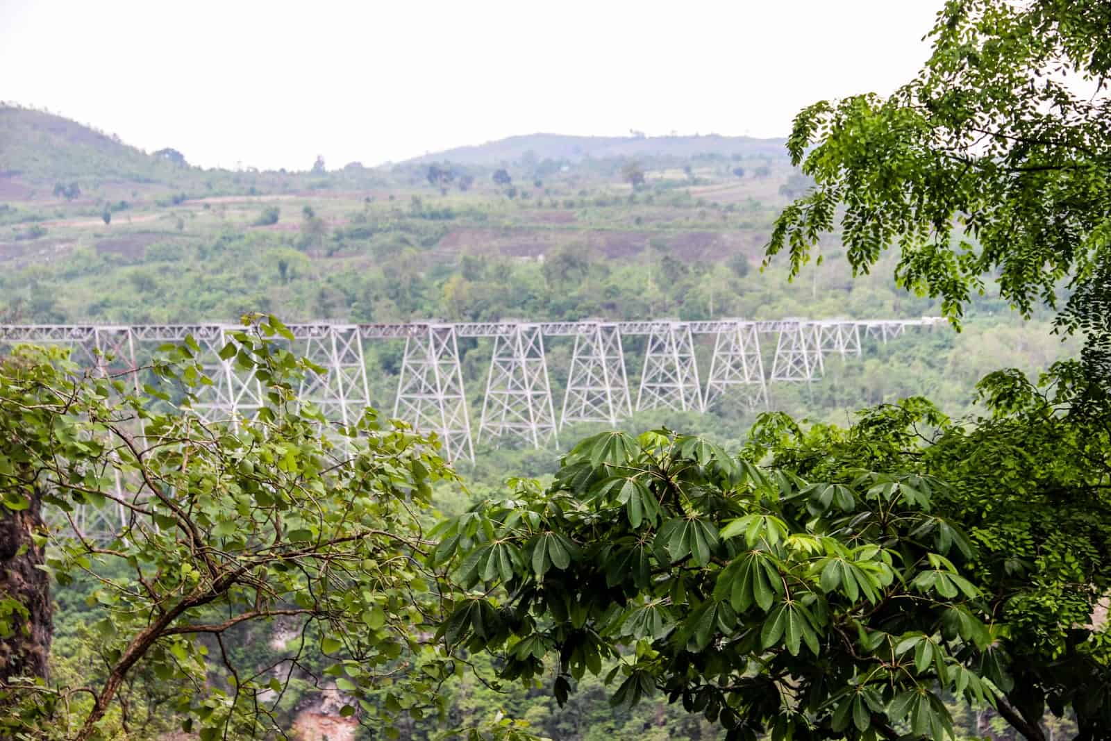 View of the Goteik Viaduct in Myanmar from afar 