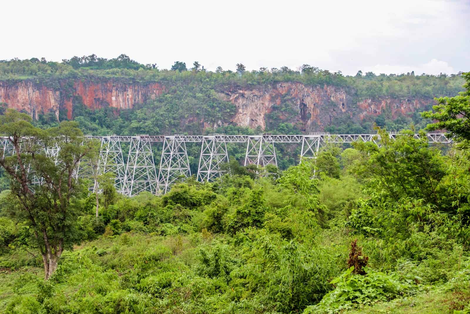 View of Goteik Viaduct from a train station in rural Myanmar