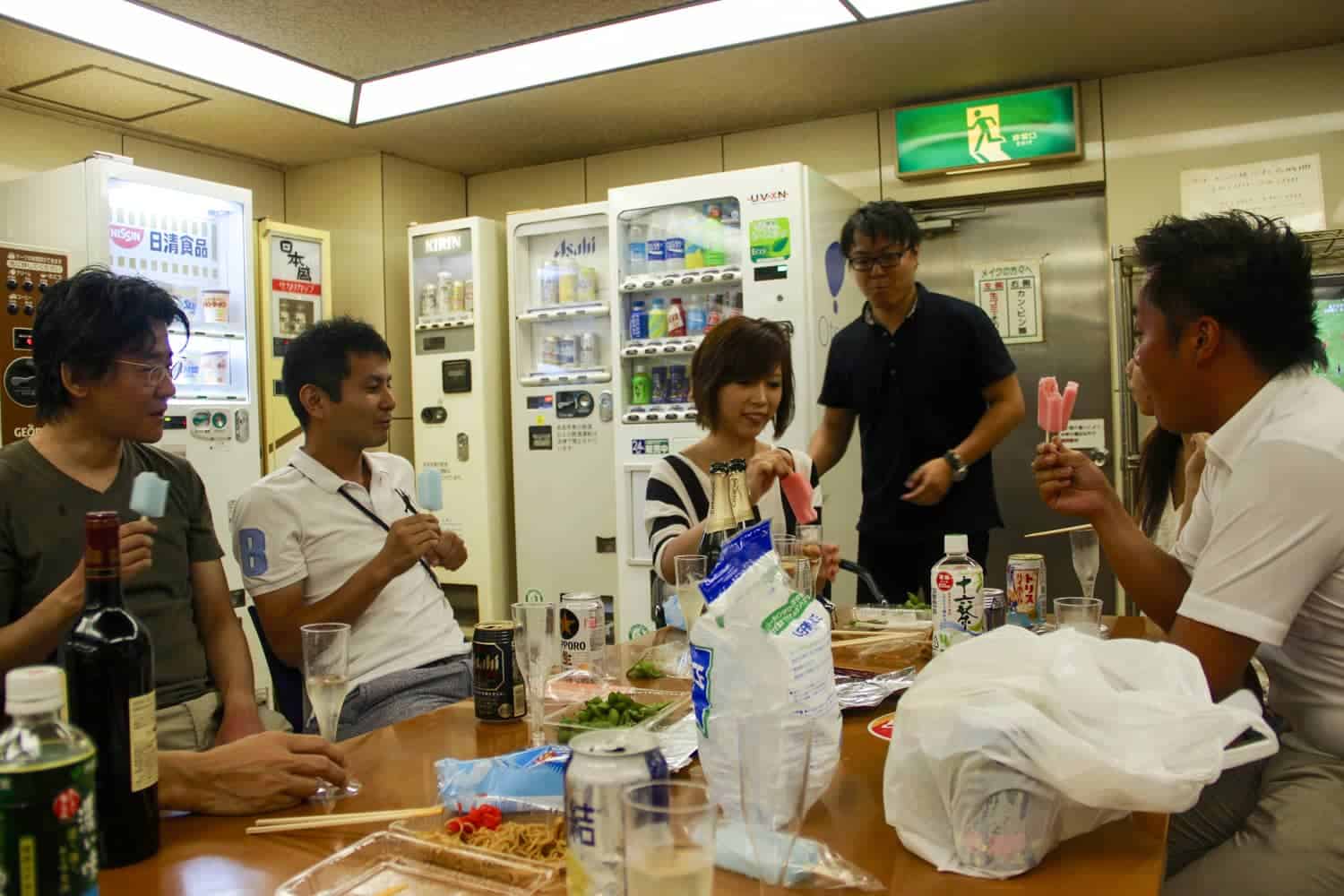 Common room for guests when staying in Capsule Hotel in Japan 