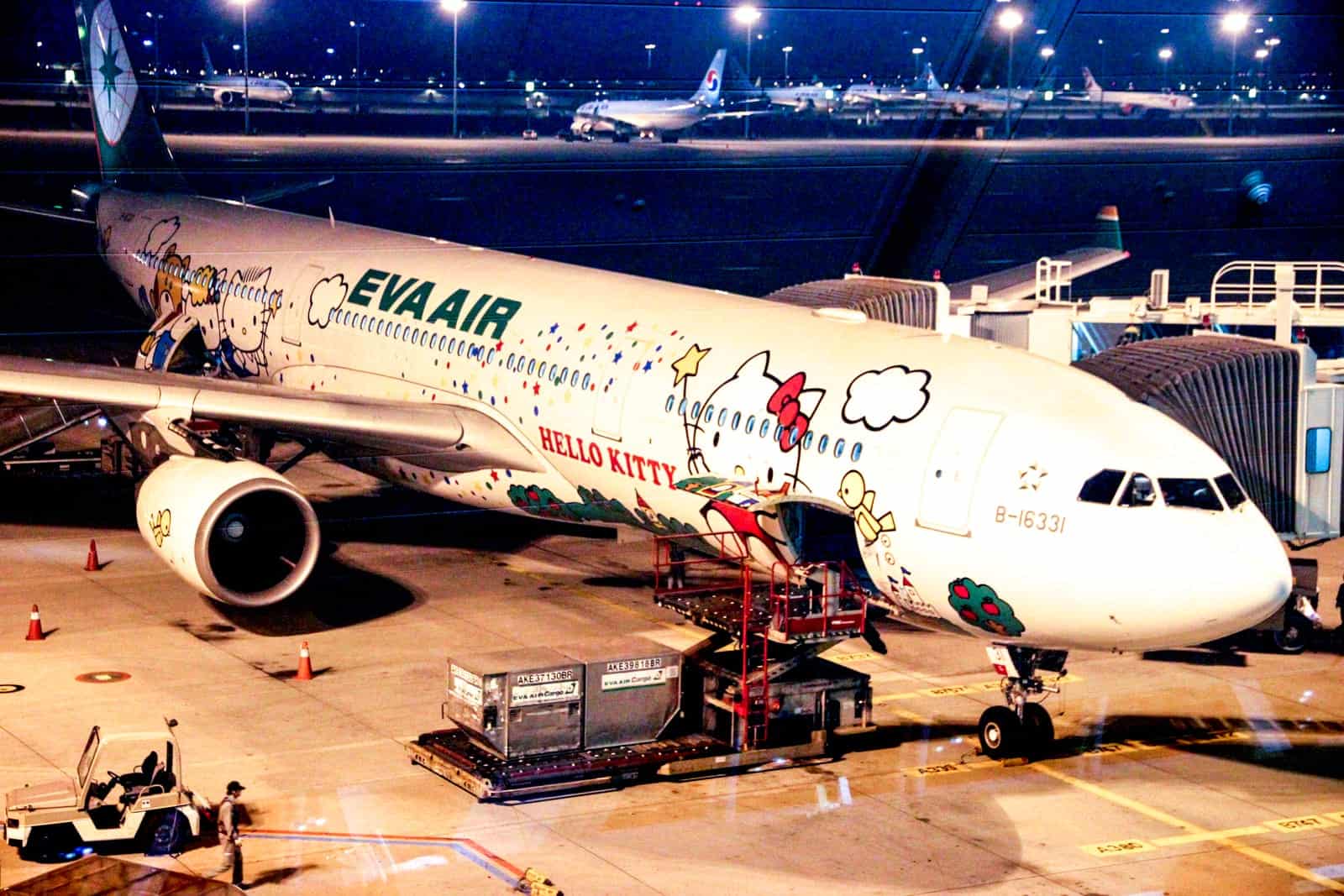Eva Air Hello Kitty Airplane stationed at an airport