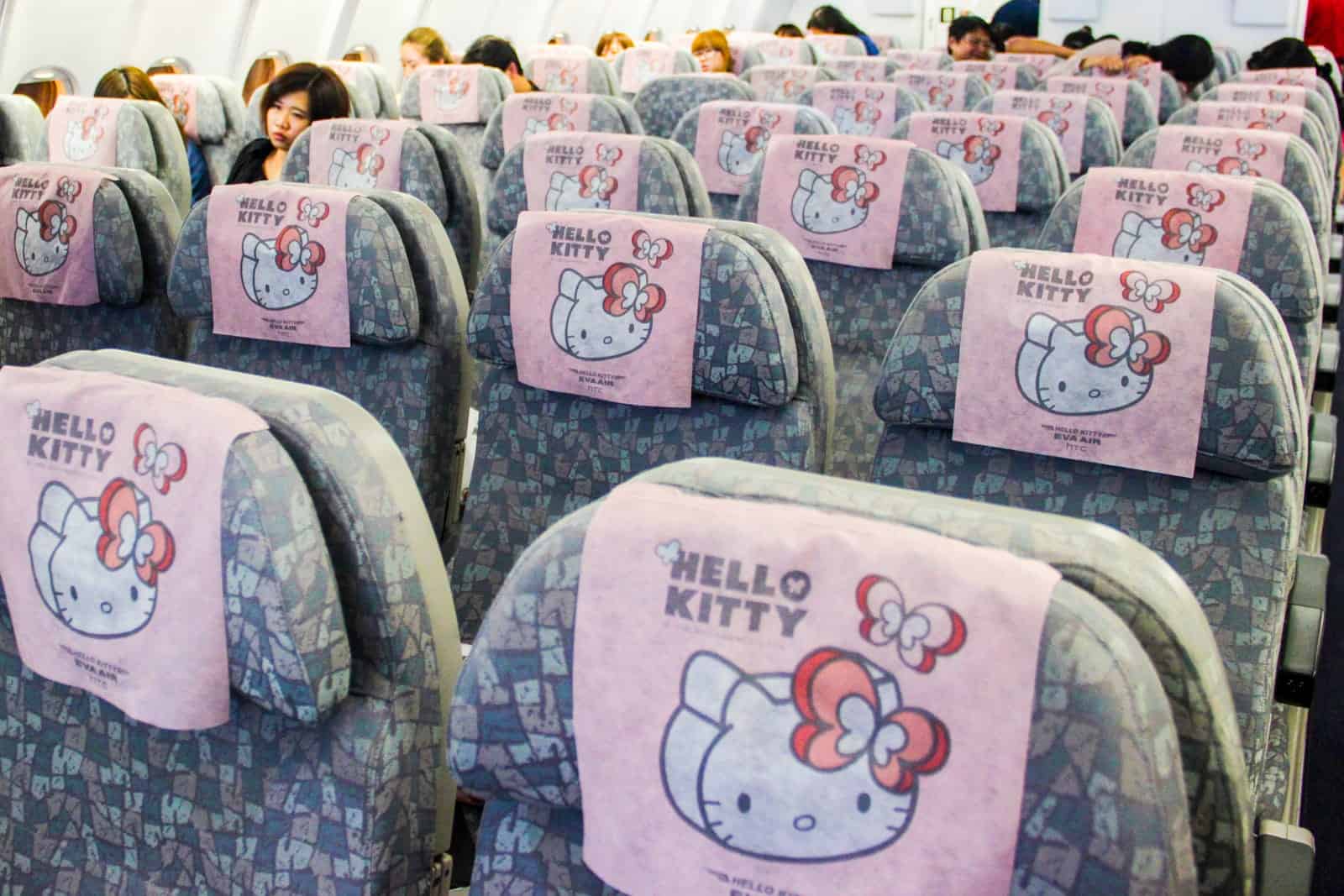 Hello Kitty seat covers on Eva Air Hello Kitty flight
