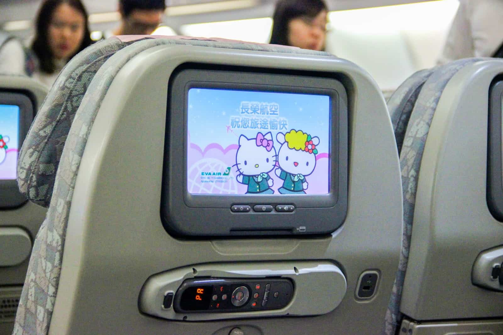 Hello Kitty themed TV screen on Eva Air Hello Kitty airplane