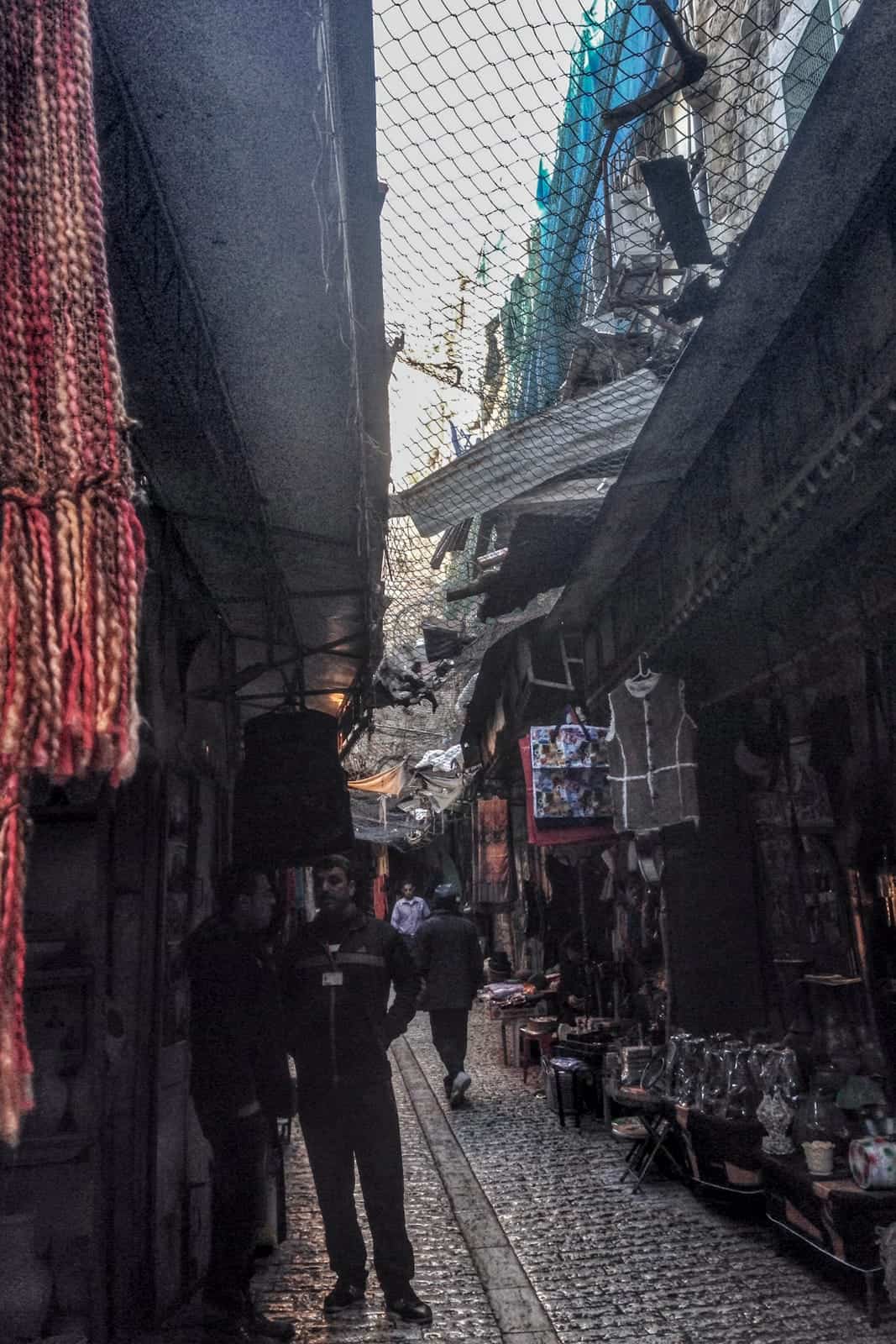 Wire mess covering the roof of a market in the Arab side of Hebron in the West Bank 