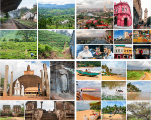 A selection of images showing the temples, architecture, tea fields and beaches of Sri Lanka.