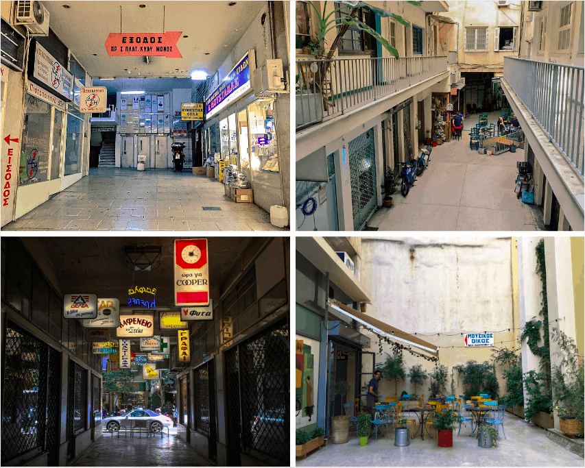 Into Stoas, arcades of modern Athens, Greece