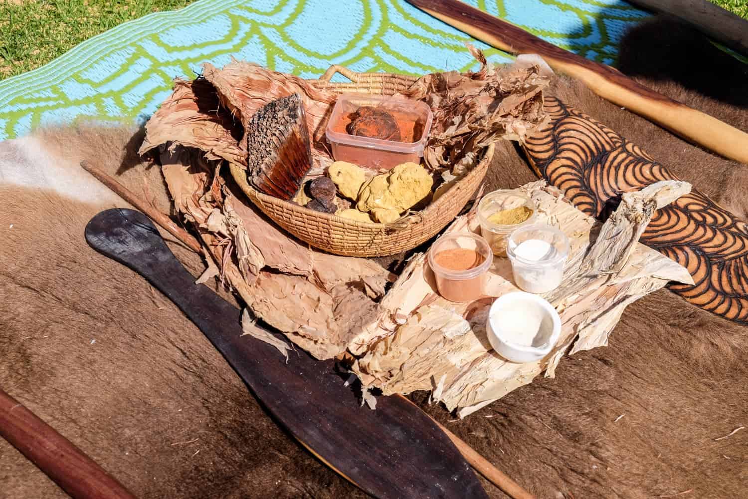 Aboriginals paints and natural materials used on a tour in Perth that highlights Aboriginal history of the city