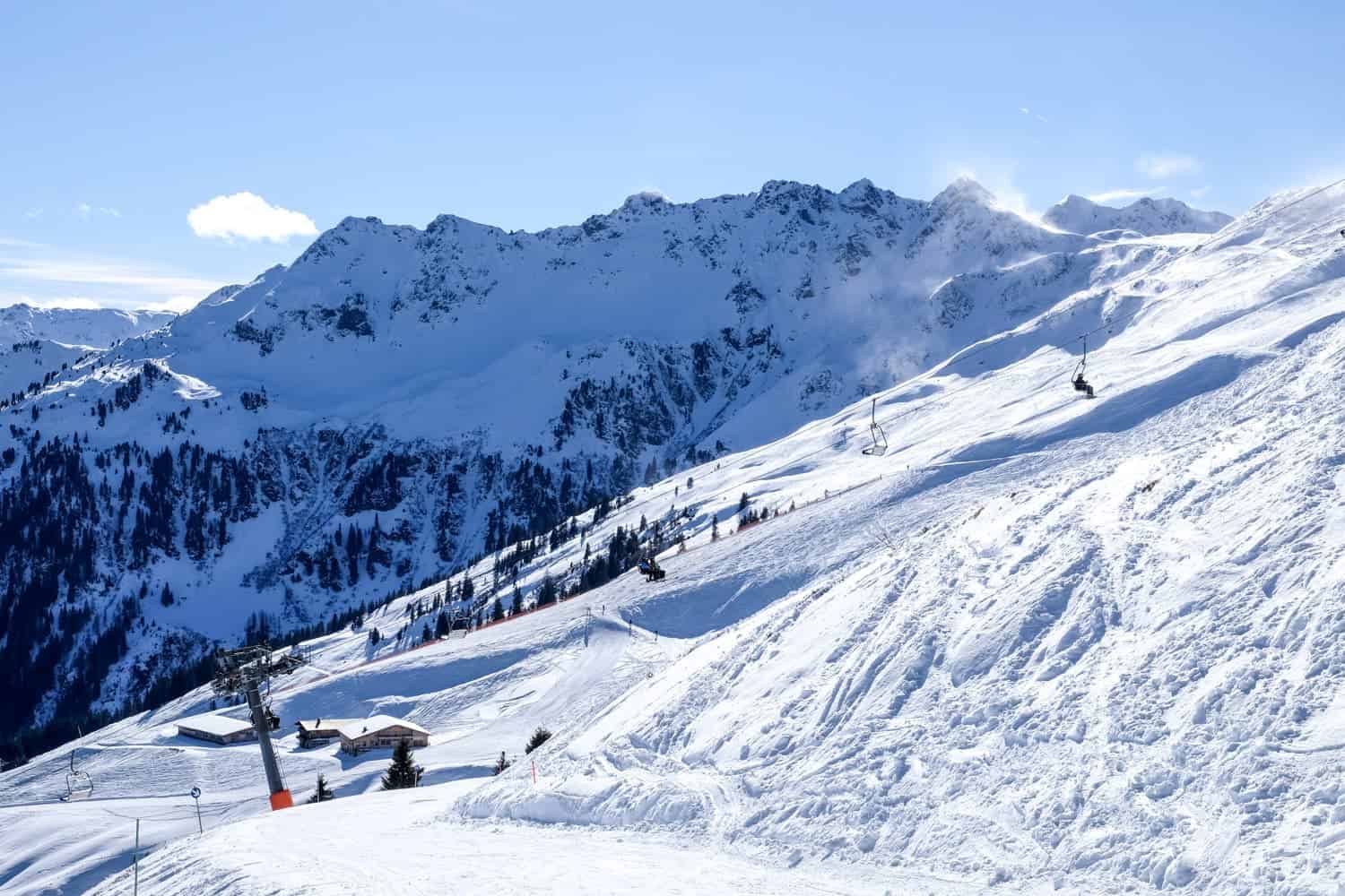 Blue and red slopes Skiing in Alpbachtal, Austria at Ski Jewel