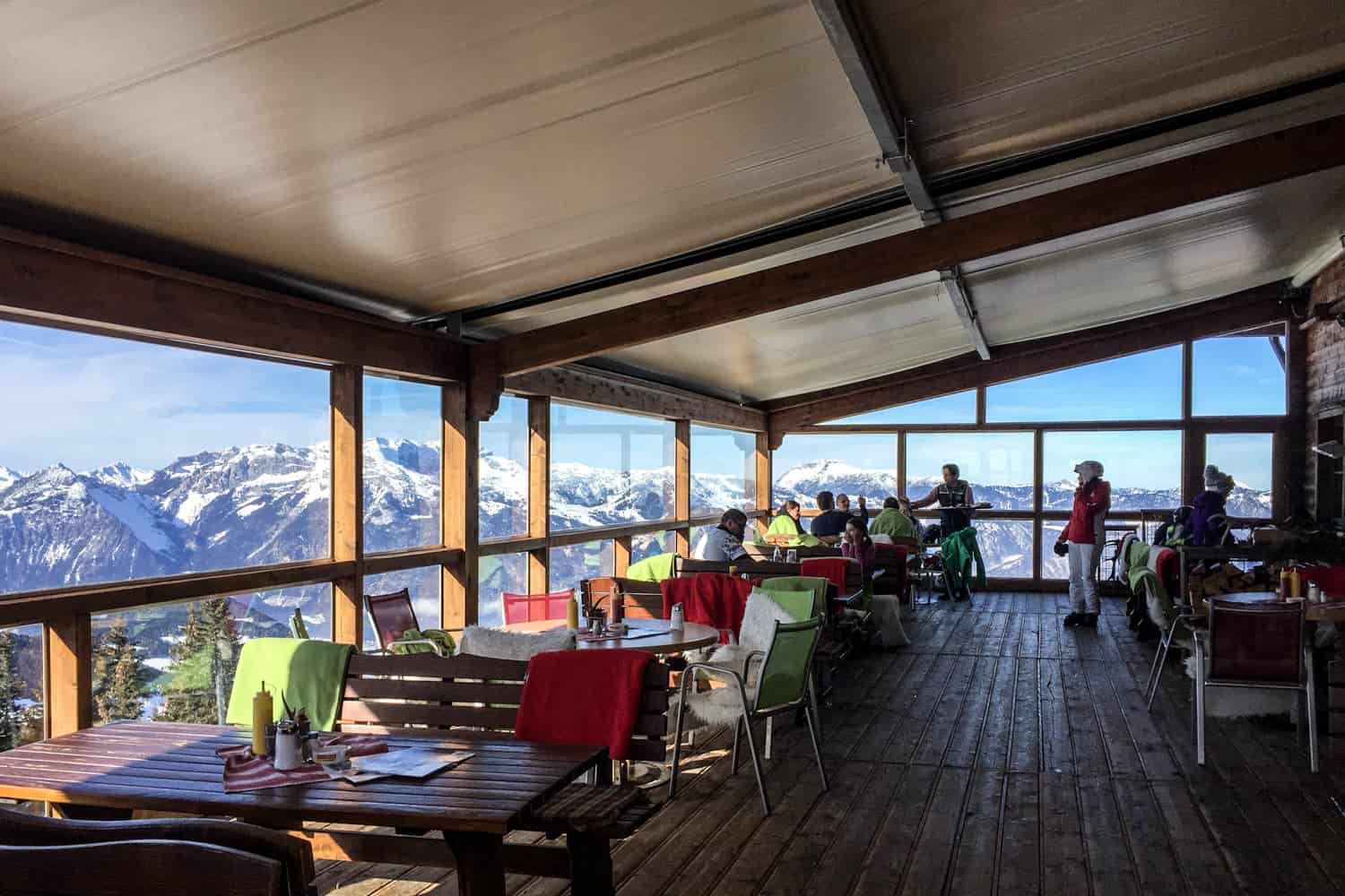 Restaurant views when skiing in Alpbachtal, Tirol, Austria