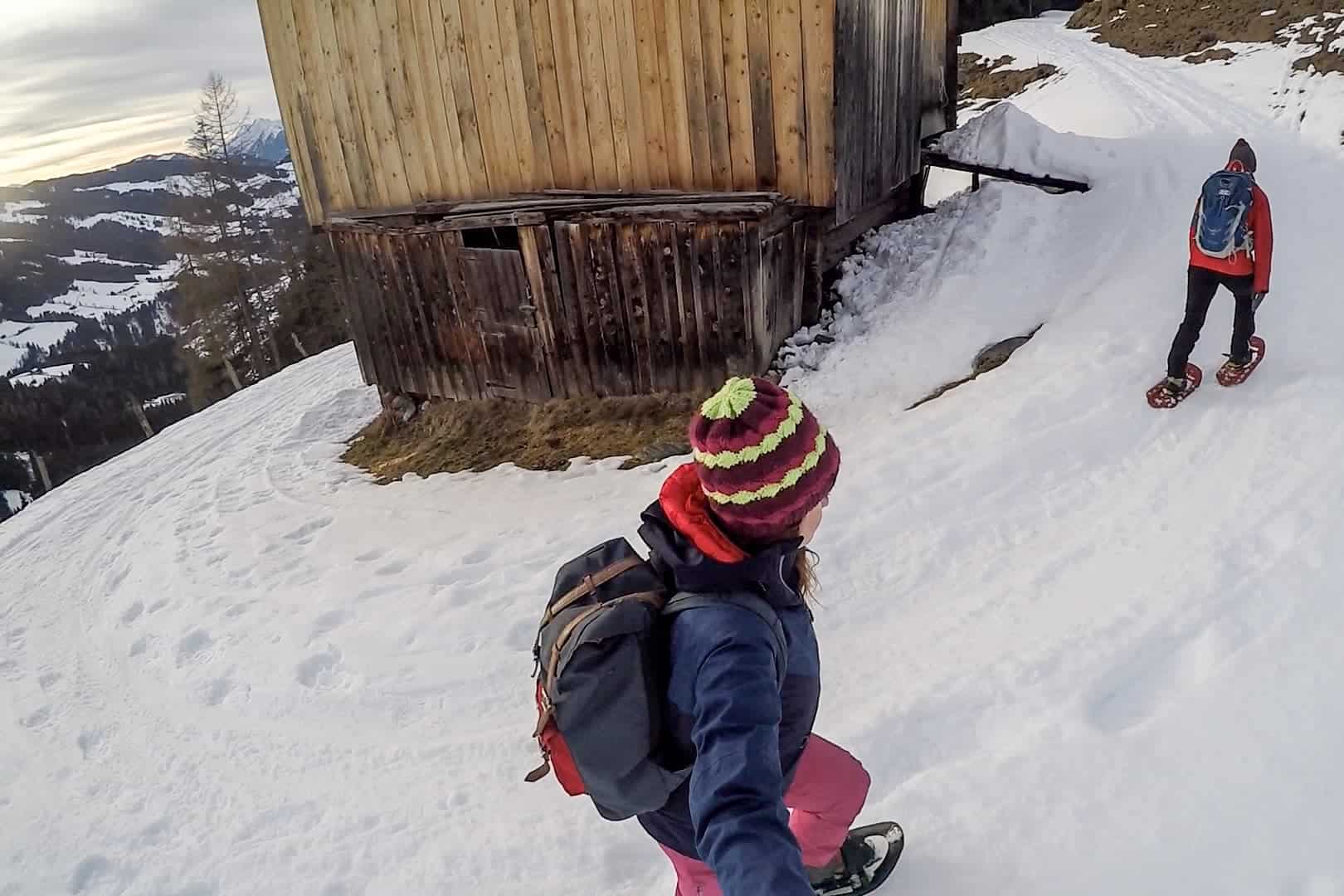 Snowshoeing tour in Alpach, Alpbachtal valley in Austria