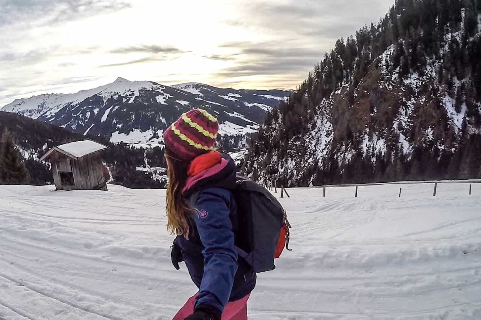 Snowshoeing in Alpach, Alpbachtal valley in Austria