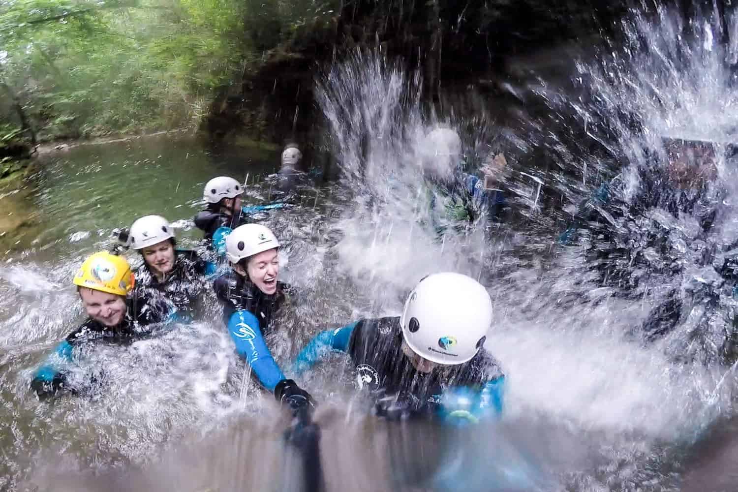 Aqua trekking in Canet Creek in Girones near Girona, Spain