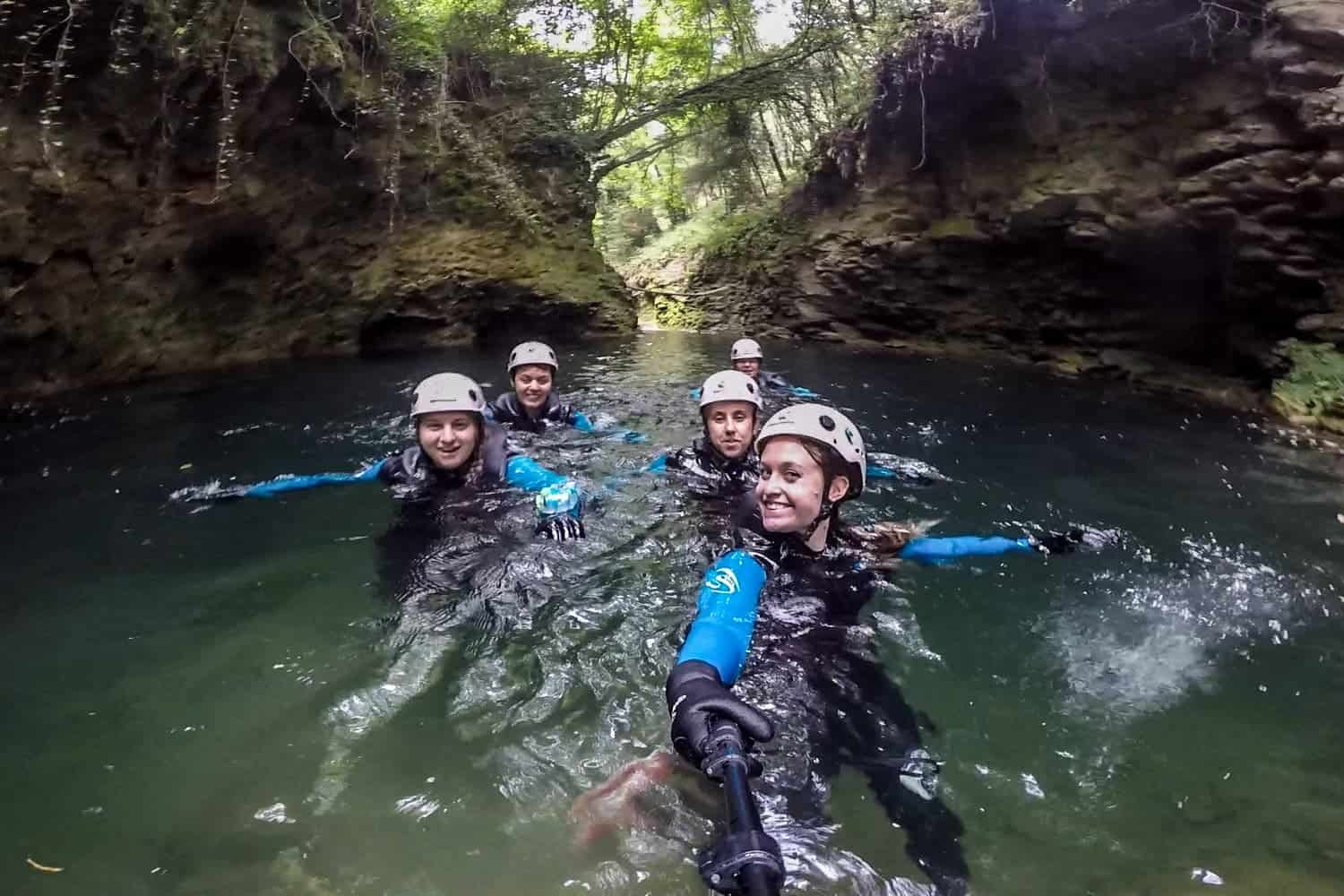 Water trekking tour in Canet Creek in Girones near Girona, Spain