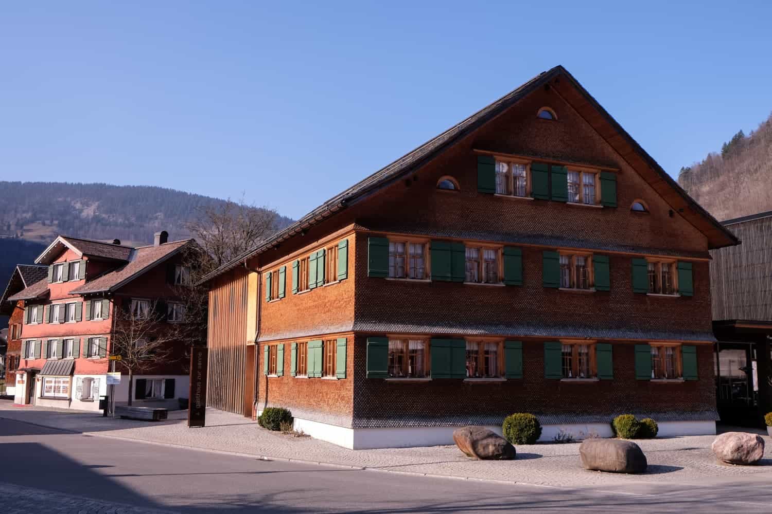 Traditional alpine wooden building in Vorarlberg, Austria