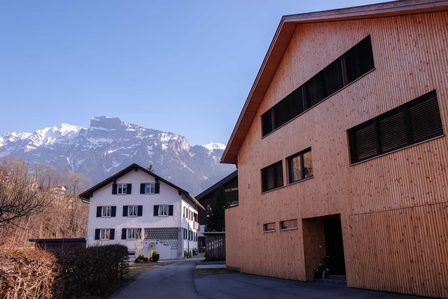 Modern wood style alpine architecture in Vorarlberg, Austria