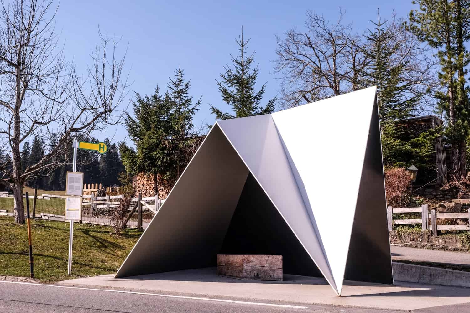 Mountain design at one of the bus stops in Krumbach, Vorarlberg, Austria