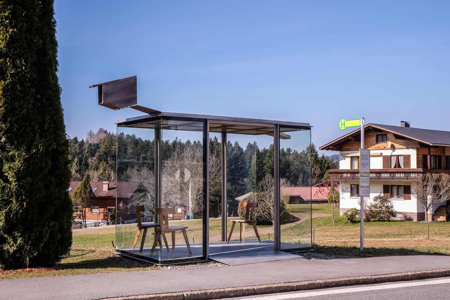 One of the unique seven bus stops in Krumbach, Vorarlberg, Austria