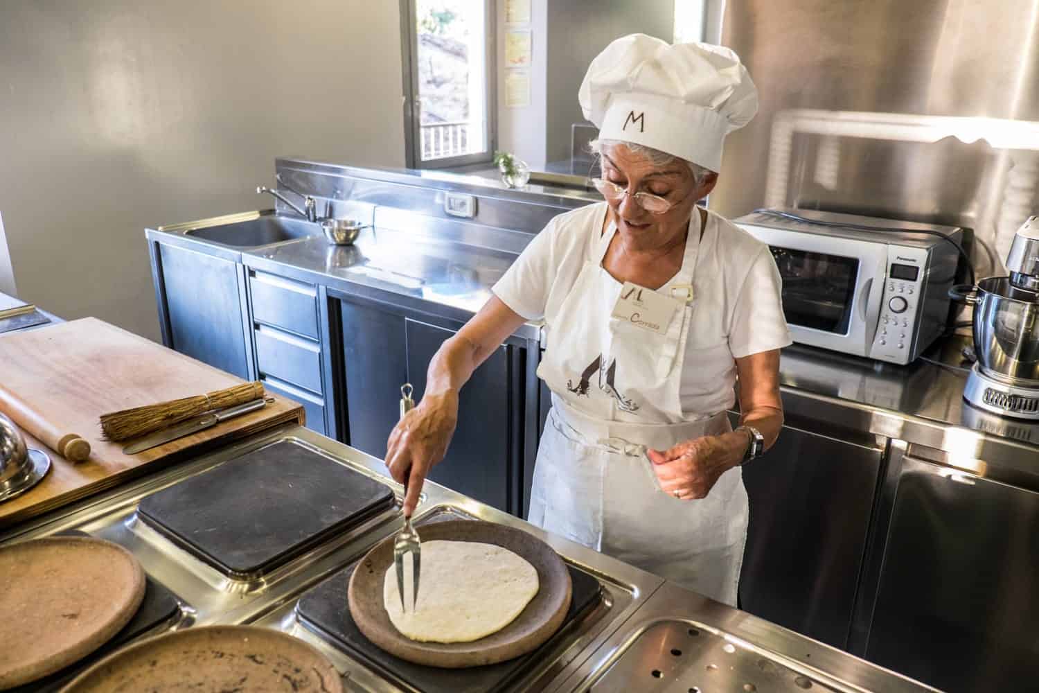 Piadina cooking class at Casa Artusi during Festa Artusiana in Forlimpopoli, Italy