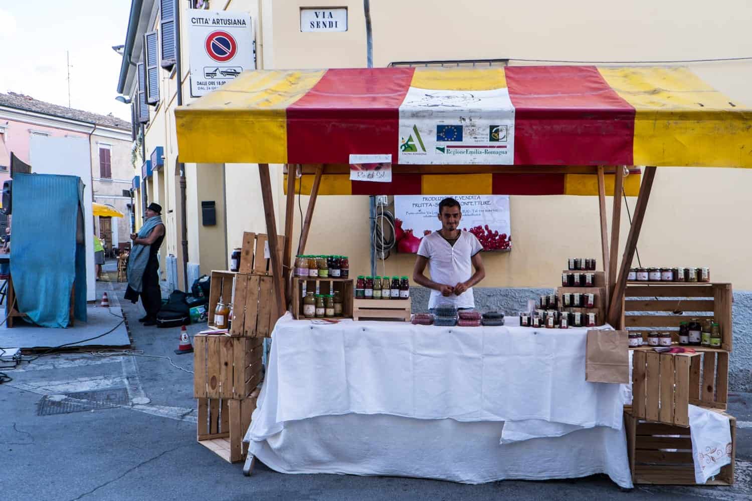 Food stand at Festa Artusiana in Forlimpopoli, Italy