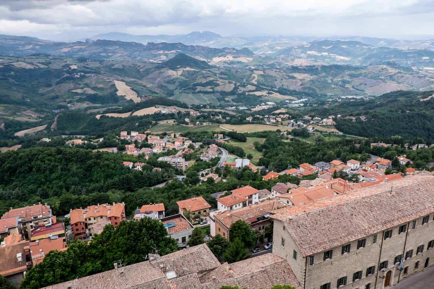 Elevated view of wider San Marino below the old town