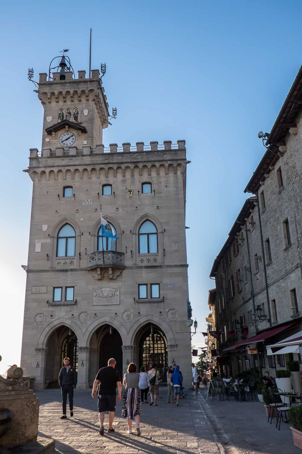 Outside the Neo-Gothic Palace in San Marino Microstate