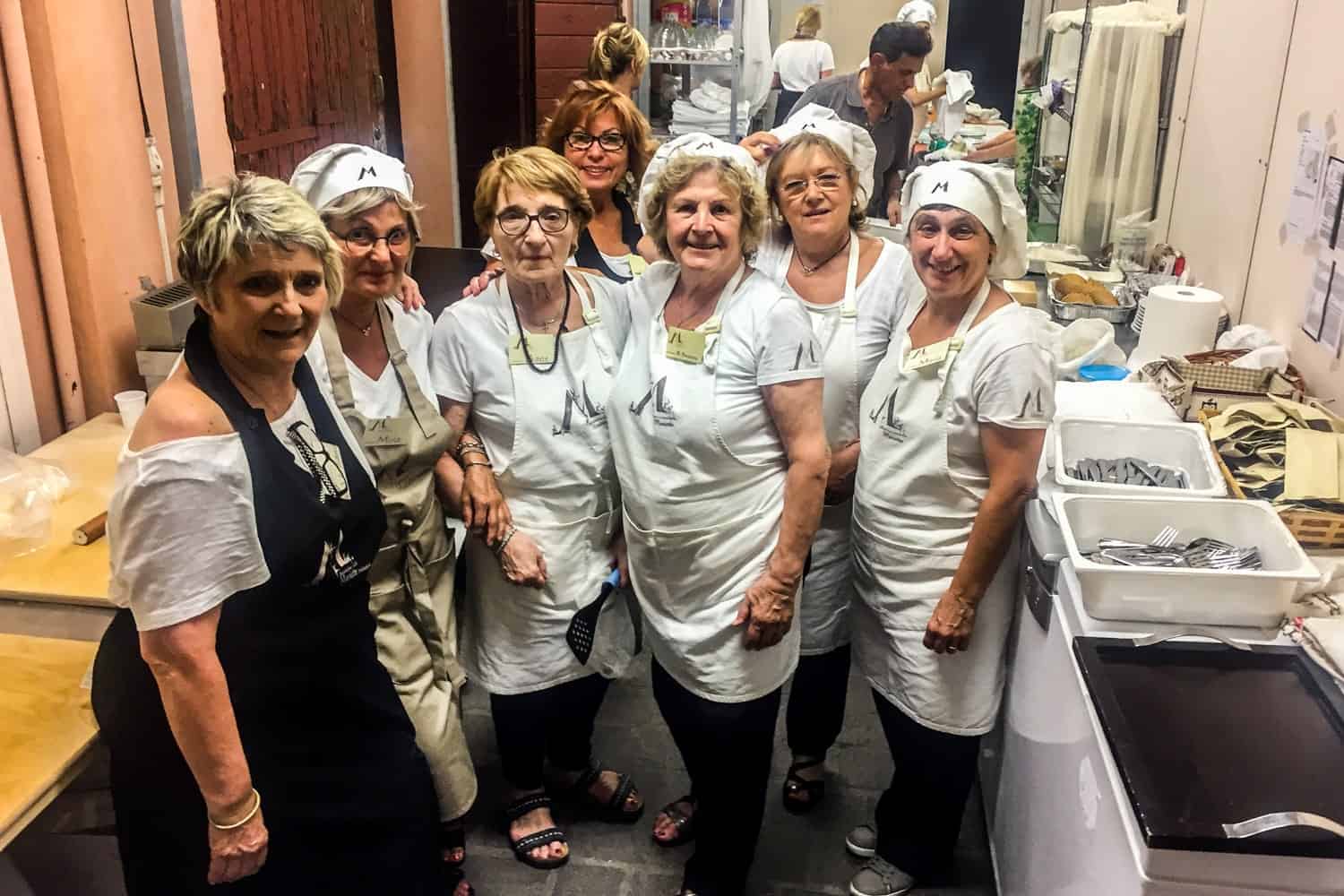 Members of Associazione delle Mariette cooking during Artusi food Festival, Forlimpopoli