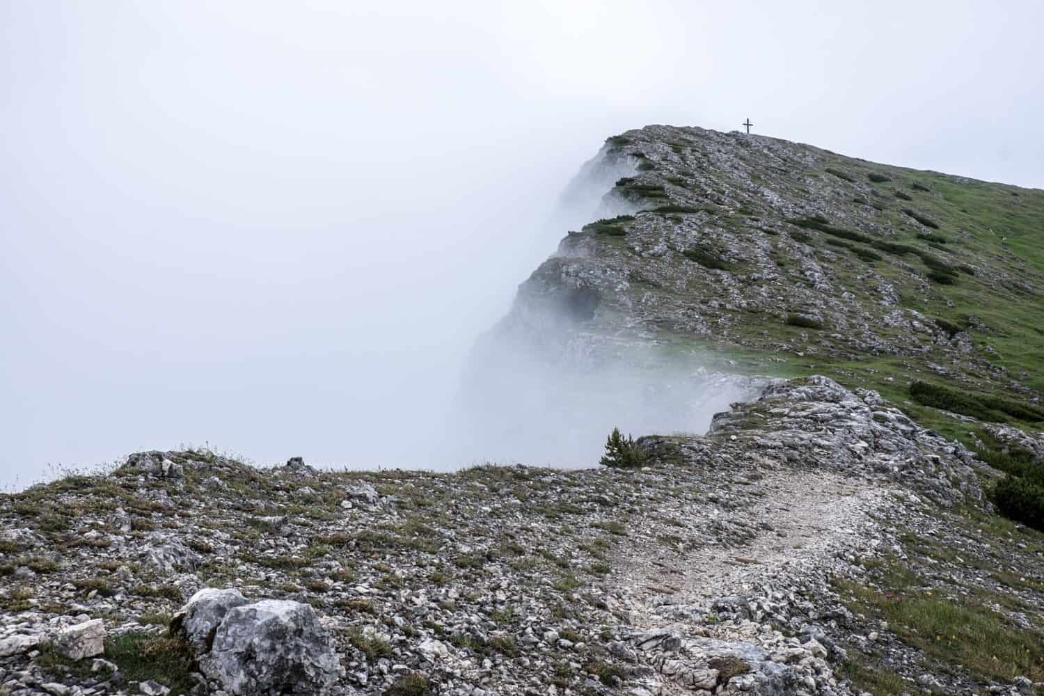 Summit cross on the Achensee 5-Peaks Via Ferrata in the Rofan Mountains, Tirol