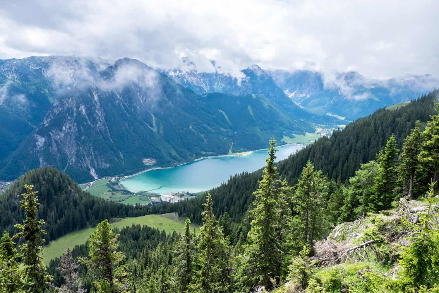 Mountain top view of Achensee Lake in Tirol, Austria