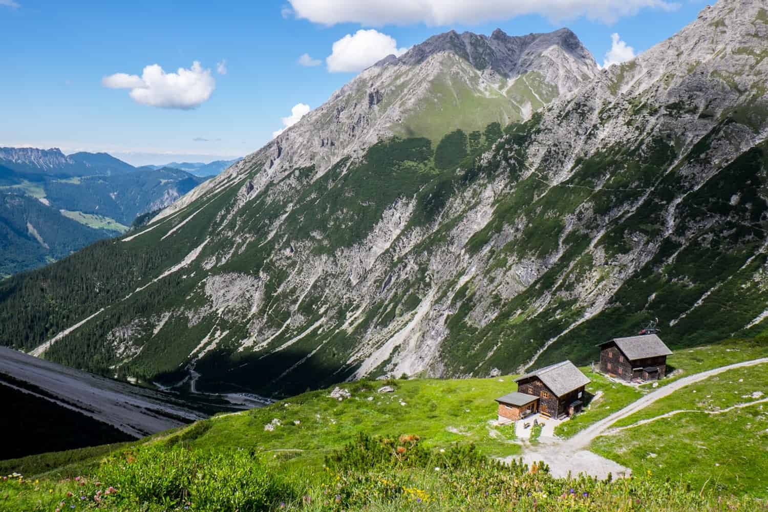 Views from Lünerseebahn cable car to Lake Lünersee in Vorarlberg, Austria