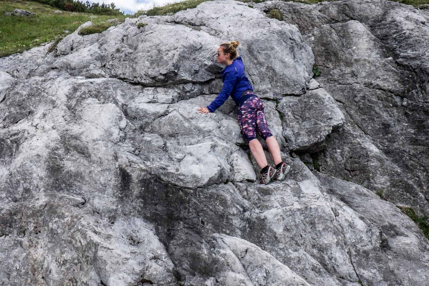 rock climbing at lake Lunersee in Vorarlberg, Austria