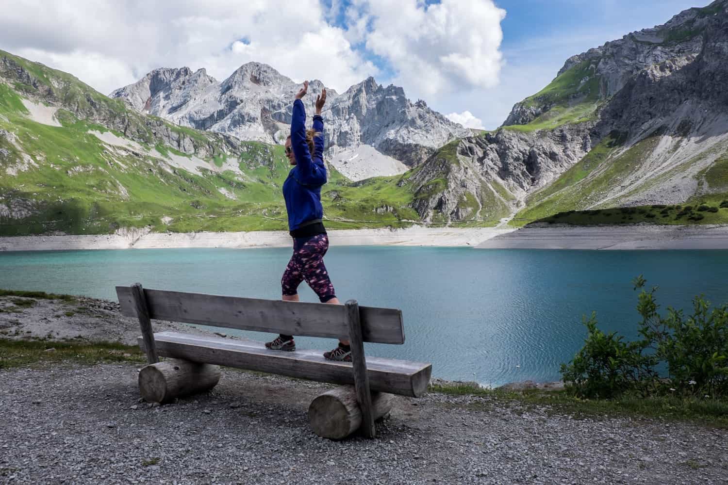 Visiting the mountain lake Lunersee in Vorarlberg, Austria