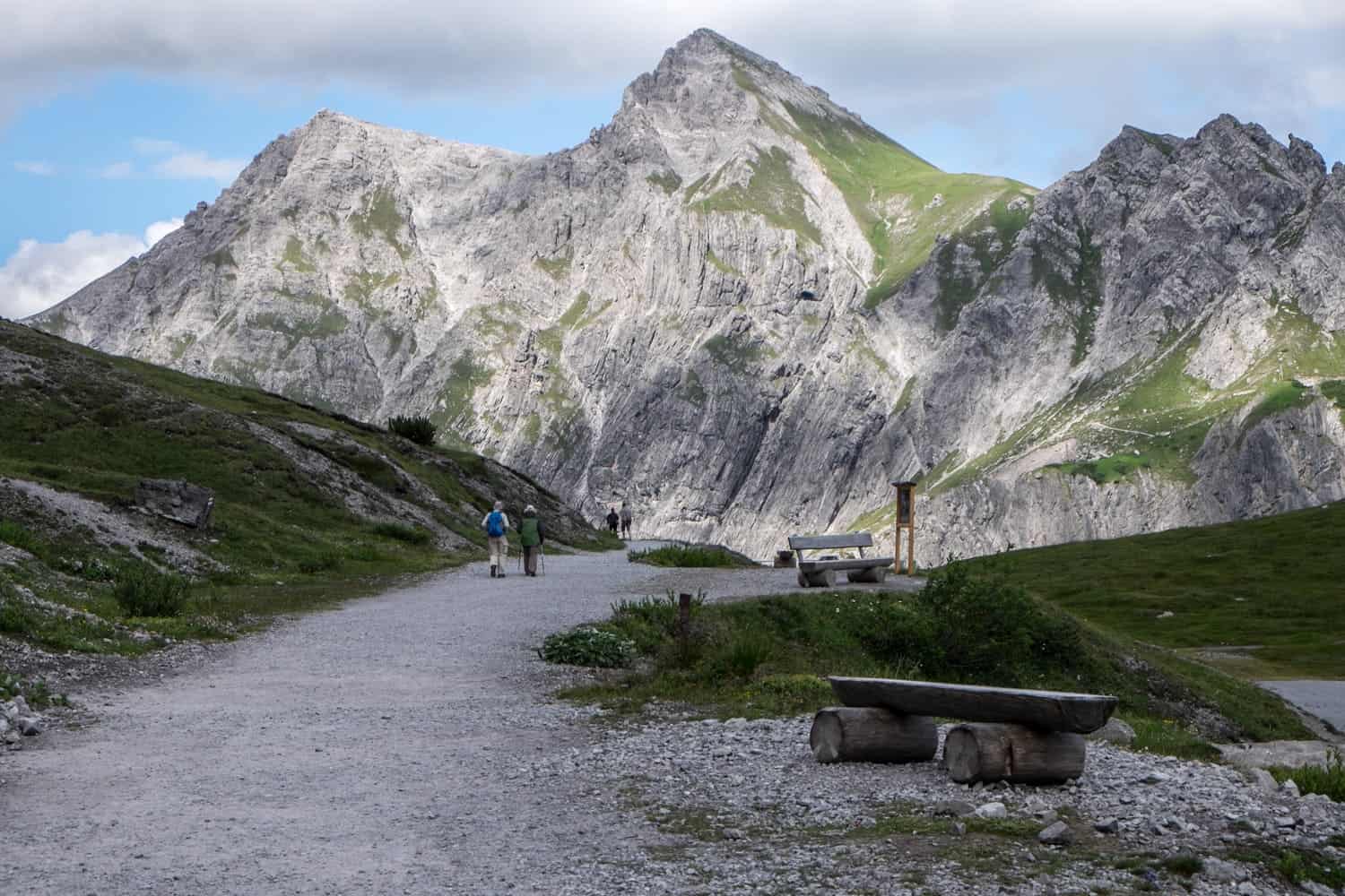 Trekking at Lake Lunersee in Vorarlberg, Austria