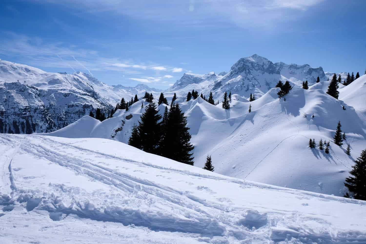 Skiing in Lech Zürs am Arlberg Alps, Vorarlberg, Austria