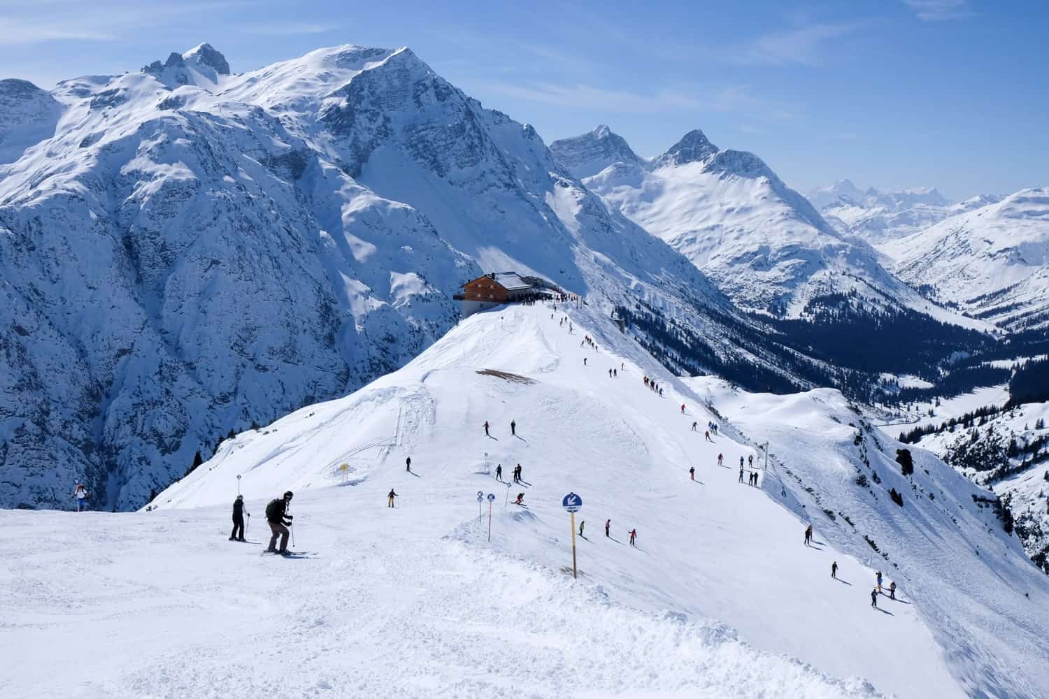 Blue and red ski runs of Lech, Austria