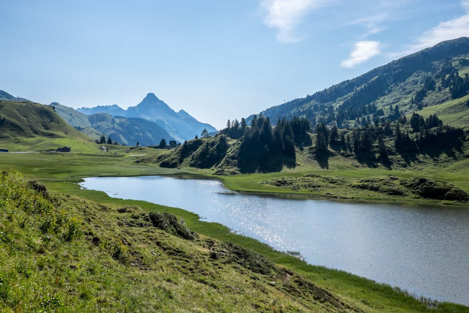 Small lake on hiking trail in Lech, Austria