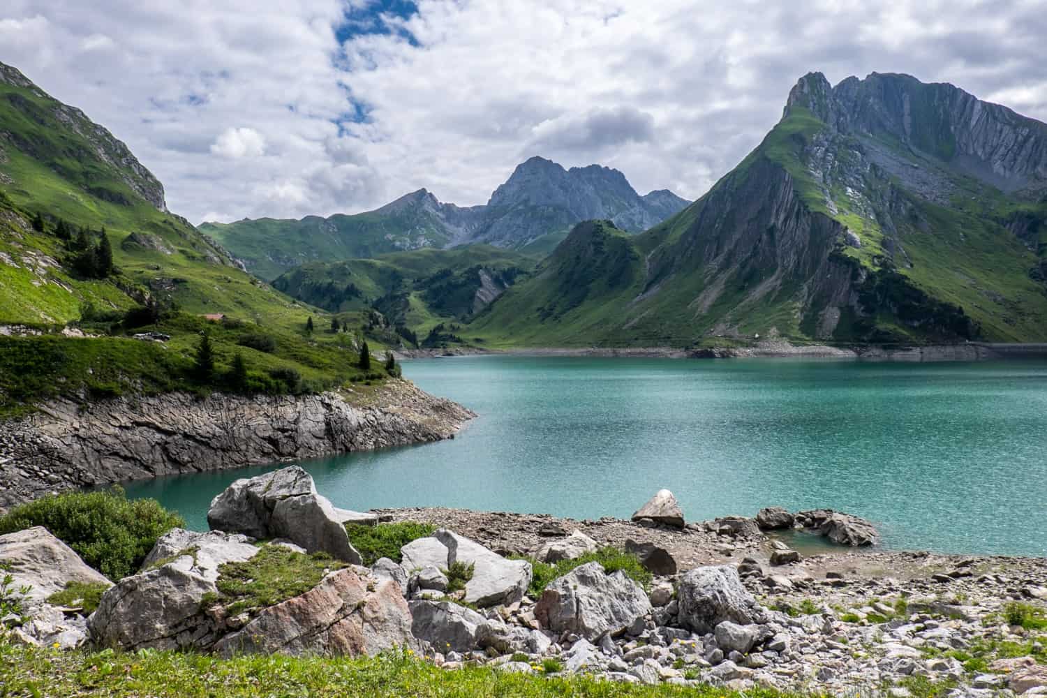 The nature and mountains surrounding Spullersee Lake in Lech, Vorarlberg, Austria