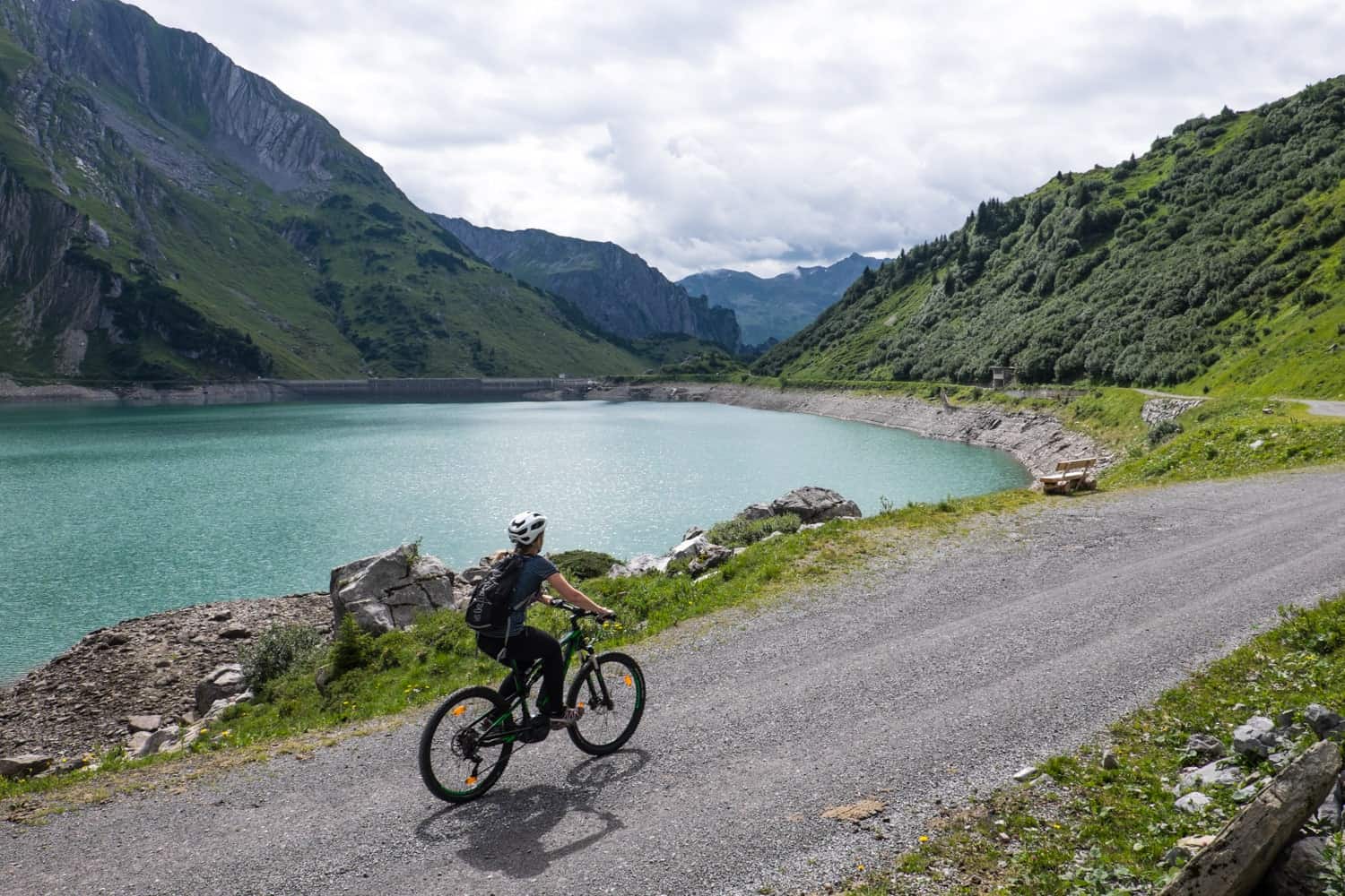 Biking around Spullersee Lake in Vorarlberg, Austria