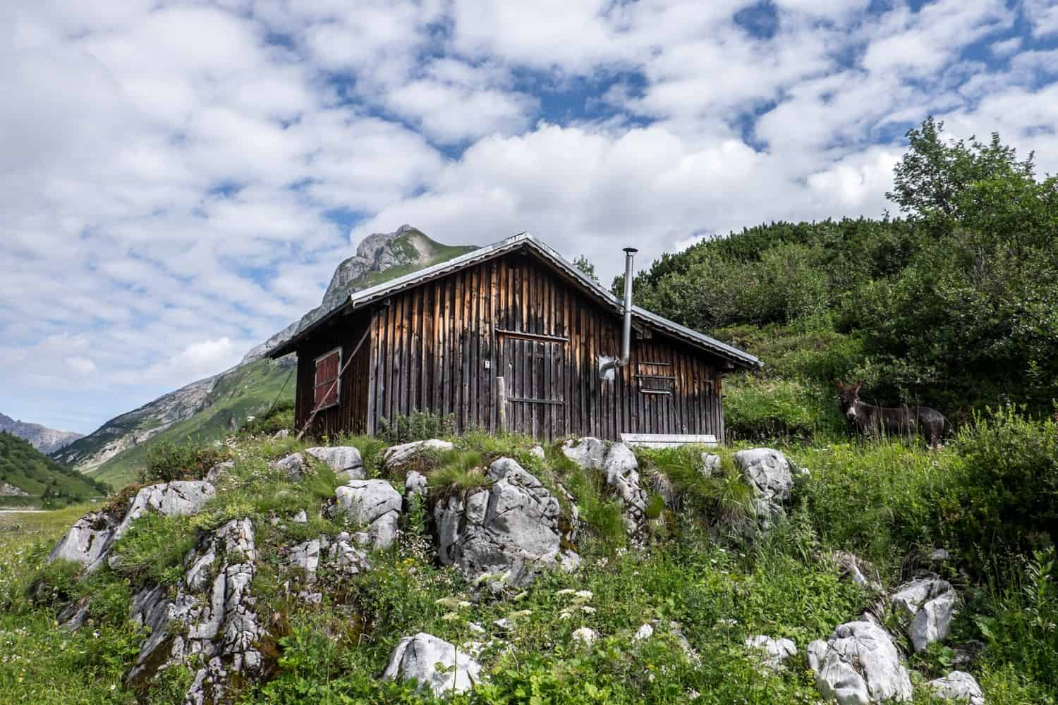 Alpine hut at Spullersee Lake in Vorarlberg, Austria